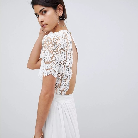 Club L London Maxi Dress Women Size 2 lace Crochet V Neck white Gown Asos b3 - Picture 4 of 14